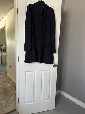 Eileen Fisher Navy Textured Long Blazer Jacket